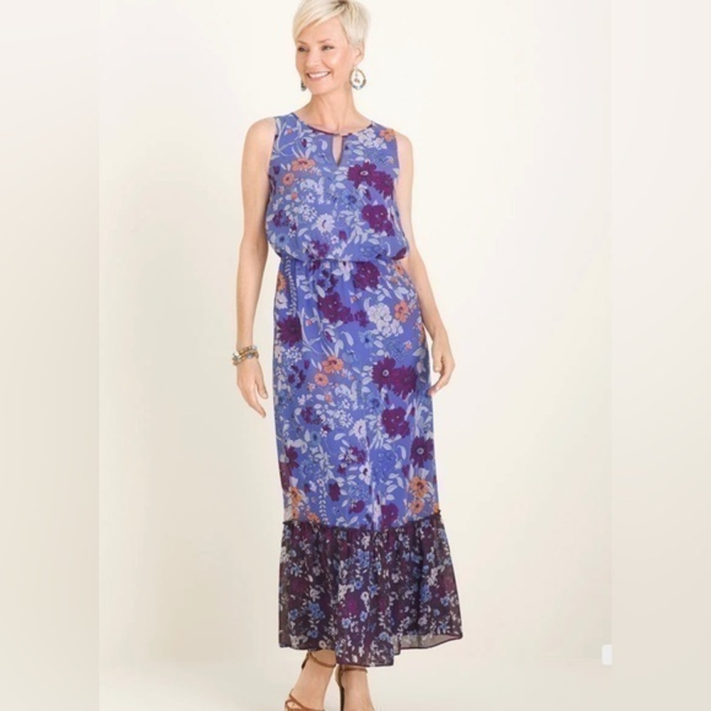 Chico's blue floral print maxi dress size 12